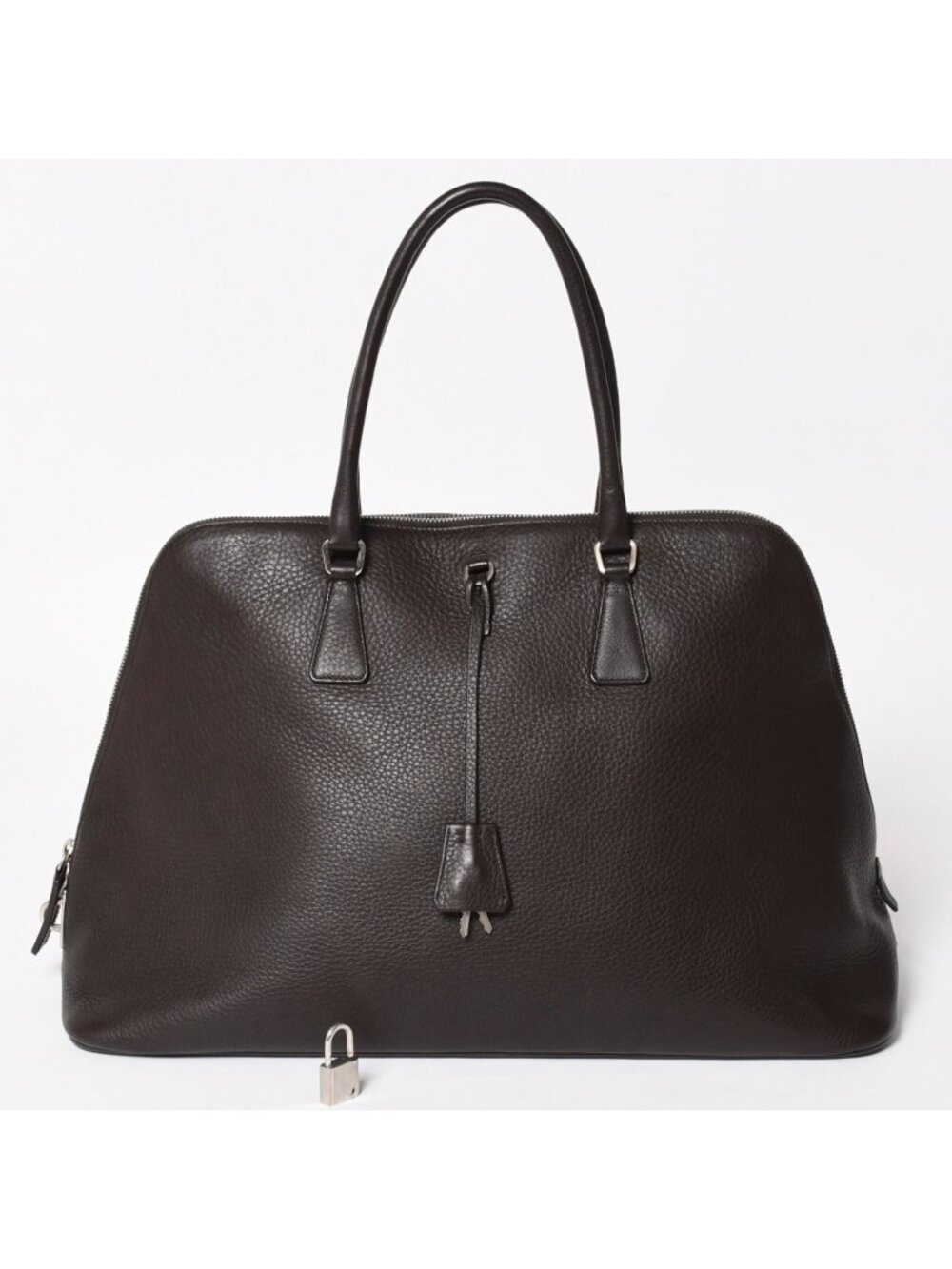 Prada Tote Bag Dark Brown Silver